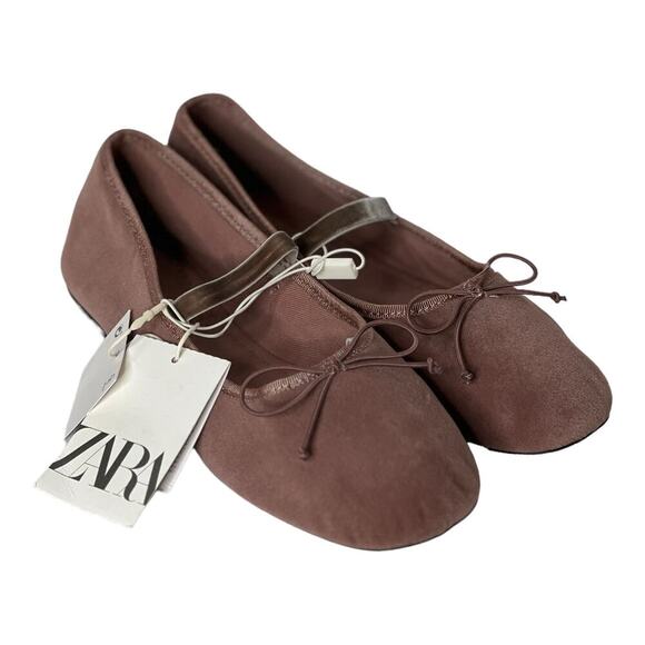 Zara Youth Girls Size 2 1/2 Ballerinas Pink Velvet Shoes Ballet Flats Pink NWT